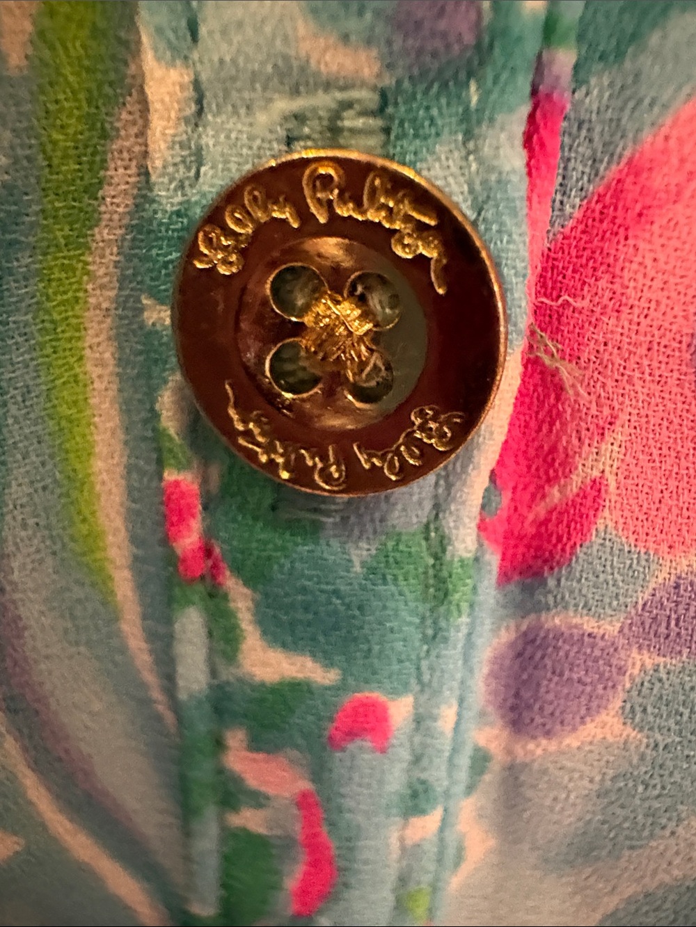 Lilly Pulitzer Turquoise Blue Pink Floral Peasant Blouse-large - Picture 4 of 5